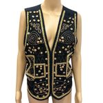 Vintage AJ Cotton Embellished Beaded Vest Black Boho Festival Western Womens XL Photo 3