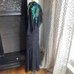Casadei 1980s Black Ruched Turquoise Sequined Gatsby Deco Flapper Dress Cape 12 Photo 4