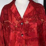 VNTG 100% SILK APPLIQUÉ EMBROIDERED LIGHTWEIGHT JACKET GOLD STITCHING HAND MADE Red Size M Photo 1