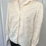 SheIn Ivory Lapel Collar Fuzzy Puff Sleeve Button Down Blouse Medium Photo 6