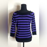 Joseph A - Black and Purple Striped Long Sleeve Top Size L Photo 3
