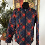 kim rogers Women Size L Quilted Puffer Jacket plaid Full Zipper Front Crew Neck Photo 0