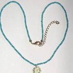 Blue Teal Green Seed Bead Beaded Dainty Flower Pendant Necklace Photo 1