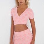 PacSun LA Hearts by Womens Top Sz S Lounge Groove Wrap Pink Chenille Flowers Tie Photo 0