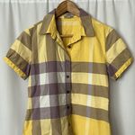 Burberry  Brit Sunny Yellow/Grey Plaid Short Sleeve Shirt Top **Size L** 🌼🌼 Photo 2