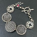 Lucky Brand Vintage  Pewter Toned Burgundy Red Rhinestones Toggle Bracelet 31g Photo 5