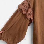 Entro fleece eyelet lace ruffle romantic cozy neutral brown top sz Small boho Photo 2