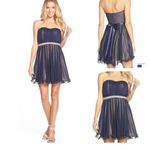 Sequin Hearts Strapless Flare Embellished Dress Navy Blue Homecoming Cocktail Photo 14