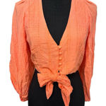 Skylar + Madison Top Womens Size Small Coral Orange Crop Top Puff Sleeves Photo 0