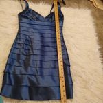 BCBG Maxazria Size 2 Pleated Satin Dress Layers Dark Navy Blue Shiny New Years Photo 3