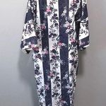 Stripe Floral House Robe Dress Kimono Navy White Pink Medium Photo 2