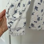 Andion White and Blue Ruffled Bib Lace Collar Blouse Floral Photo 6