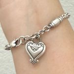 Brighton Retired Blair Heart Barrel Link Chain Silverplated Heart Charm Bracelet Photo 2