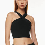 Babaton ARITZIA  Black Sculpt Knit Criss‎ Cross Cropped Ribbed Tank Top Size XS Photo 0