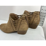 Fergalicious Womans By Fergie Bizzy Booties 10 M Tan Back Zip Cut Out Block Heel Photo 3