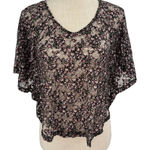 Kirra ‎ Top Womens XS Black Mesh Lace Ditsy Floral Stretch Sheer Oversized Blouse Photo 0