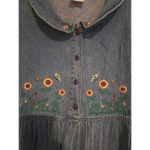 Brooks Bobbie Denim Sunflower Butterfly Maxi Dress Women L Blue, Embroidery Photo 3