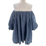 Worth Collective Cassidy 100% Linen On Off Shoulder Mini Dress in Denim Sz S Blue Photo 4