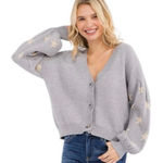 Miracle Gray Star Pattern Cardigan NWT Size M Photo 0