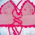 Hand made crochet top festival boho vibes flower lace up back makes adjustable Pink Photo 7