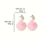 Cute Pink Rose Flower Stud Earrings with Pearlescent Bead Alloy‎ Crafted Floral Photo 4
