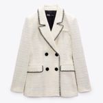ZARA NWT Topstitch Textured Double Breasted Blazer Jacket Ecru Black Sz XL FLAW Photo 0