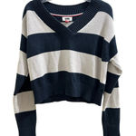 Tommy Hilfiger Tommy Jeans Navy & White Striped V-neck Cropped Pullover Knit Sweater XS/S EUC Photo 0