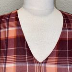 Lucky Brand  V-neck Sheer Plaid Tie Front T-shirt Burgundy & Pink Sz XS Photo 2