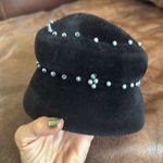 None Vintage Elegant Black Velvet Hat with Beaded Details leaves wool Photo 3