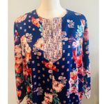 Miss Elaine Blue Floral Robe Caftan Mumu 1/4 Zip Long R4 Size M Photo 1