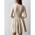 Commense Minimalist Skater Pleated Ivory Stretch Knit Sweater Mini Dress Medium Photo 6