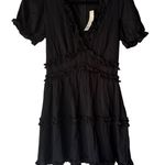 Mi Ami Black Ruffle V Neck Short Sleeve Tiered Mini Dress S Milkmaid Coquete Photo 0
