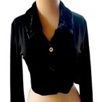 SheIn Black Cropped faux fur collar and cuffs. 3 button cardigan Photo 2