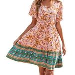 BTFBM NWT  Floral Tiered Boho Dress Orange Short Sleeves Size Small S NEW T1724 Photo 0