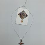 Handmade Black Cross Orange Red Stone Figaro Chain 18” Adjustable 20” Pearl Drop Photo 2