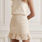 Rebecca Vallance NWT Almeria One‑Shoulder Mini Dress Ivory Checked Silk Blend XS Gold Size 14 Photo 0