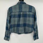 American Eagle Cropped Plaid Flannel Button Up Long Sleeve Blue Women's Small‎ Photo 4
