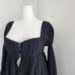 Urban Outfitters  Black Crinkle Button Front Empire Top Long Sleeve Smocked L Photo 1