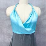 Y2K ANKA New York Dress Halter Size Medium Silk Glam Party Femme Club HOCO Blue Photo 3