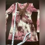 Venus  Boho Gradient Purple Tie-dye Bell Sleeve Front Crochet Tie Bust Blouse XS Photo 4