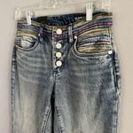 BLANK NYC NWT The Varick Kick Flare Rainbow Embroidered Button Fly Jeans Size 25 Photo 2