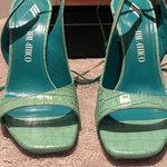 The Attico Inez Strappy Heeled Open Square Toe Sandal Emerald Green Croc sz 38 Photo 8