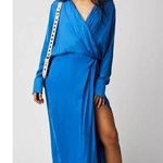 Free People  Women’s Aida Collared Long Sleeve Silky Cobalt Blue Shirt Maxi Dress Photo 0