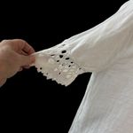 LUNGO LARNO Top Womens M 100% Linen Crochet Trim White Boho Peasant Cottage Core Size M Photo 2