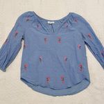 Velvet by Graham Spencer Martha neon floral embroidered blouse XS TB 4707 Blue Photo 5