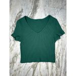 Green Ribbed V Neck Crop T Photo 1