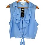 Iris basic Iris Periwinkle Blue Cropped Tie Waist Button Front Ruffle Blouse size 1X NWT Photo 0