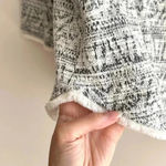 W5 Anthropologie Black and White Fringe Hem 3/4 Sleeve Zippered Aztec Blouse, M Photo 5