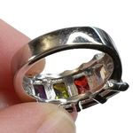 Emerald Cut Glass Stone Multicolored Rainbow Silver Tone Ring Photo 5