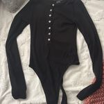American Eagle  Black Onesie Long Sleeve Knit Henley Lounge Button Fitted Small Photo 0